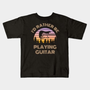I'd Rather Be Playing Guitar S-Style Electric Guitar Vintage Sunset Kids T-Shirt